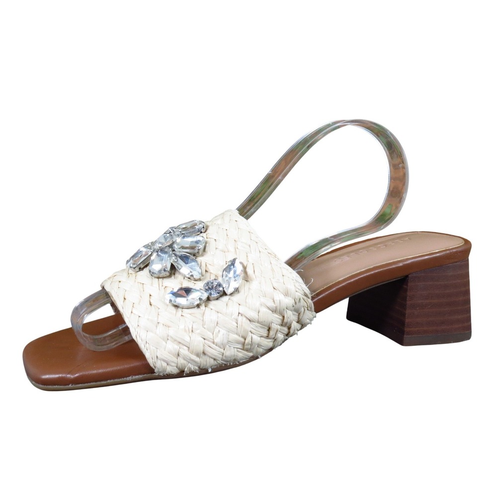 Aerosoles Raffia Womens Slide Sandal 5.5 Summer Dressy Tan Woven Crystal Mules